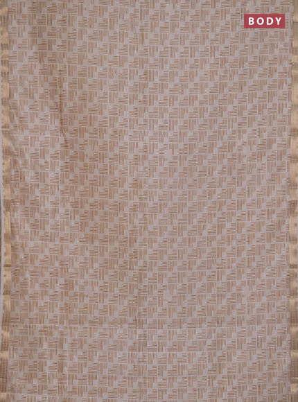 Semi raw silk saree cream with allover geometric prints and zari woven border