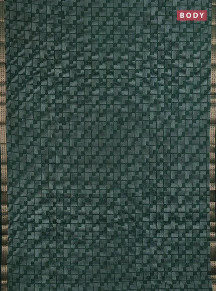 Semi raw silk saree bottle green with allover geometric prints and zari woven border