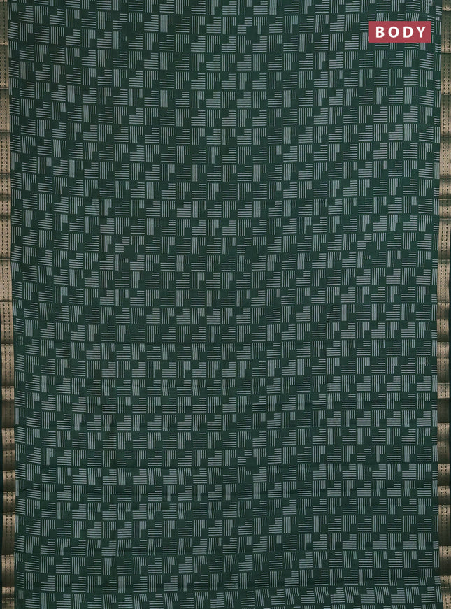 Semi raw silk saree bottle green with allover geometric prints and zari woven border