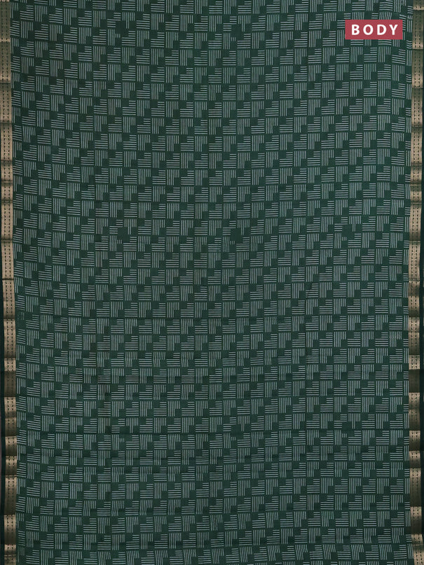 Semi raw silk saree bottle green with allover geometric prints and zari woven border