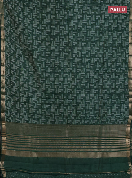 Semi raw silk saree bottle green with allover geometric prints and zari woven border