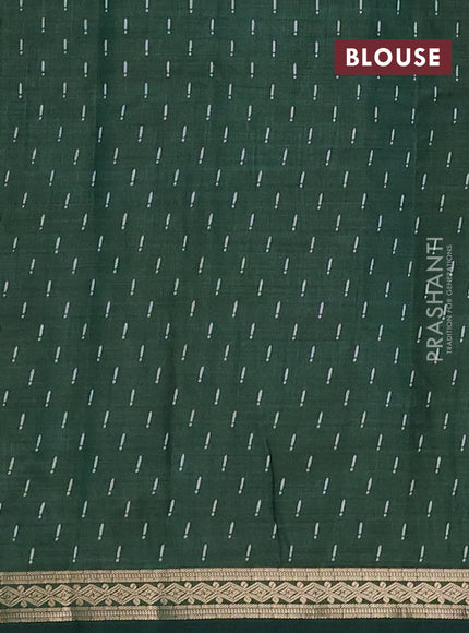 Semi raw silk saree bottle green with allover geometric prints and zari woven border