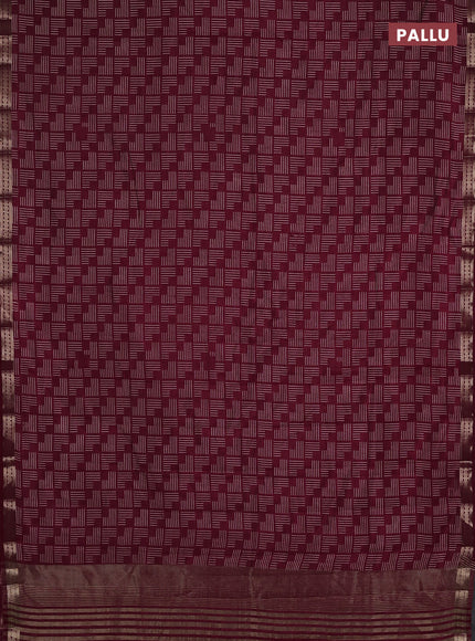 Semi raw silk saree maroon with allover geometric prints and zari woven border