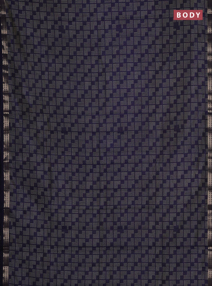 Semi raw silk saree navy blue with allover geometric prints and zari woven border