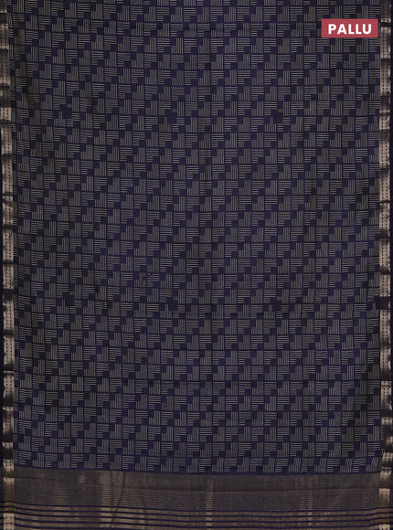 Semi raw silk saree navy blue with allover geometric prints and zari woven border