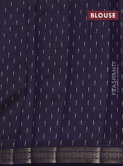 Semi raw silk saree navy blue with allover geometric prints and zari woven border