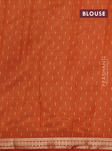 Semi raw silk saree rustic orange with allover geometric prints and zari woven border