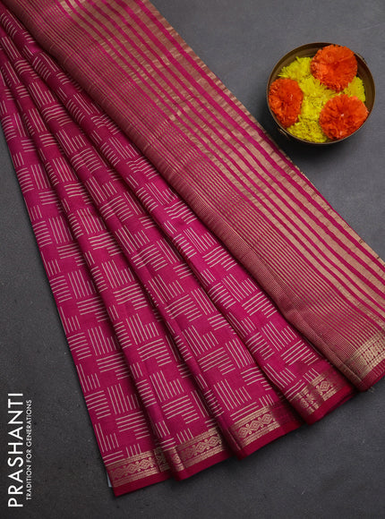Semi raw silk saree pink with allover geometric prints and zari woven border