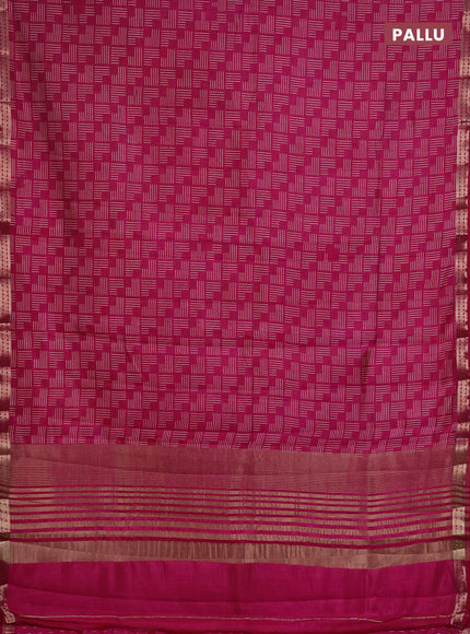 Semi raw silk saree pink with allover geometric prints and zari woven border