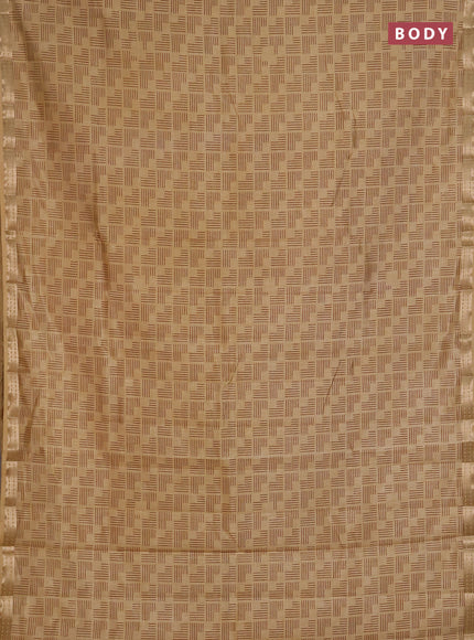 Semi raw silk saree sandal with allover geometric prints and zari woven border