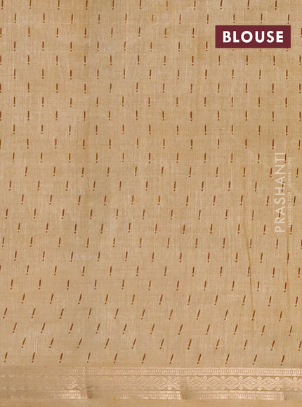 Semi raw silk saree sandal with allover geometric prints and zari woven border