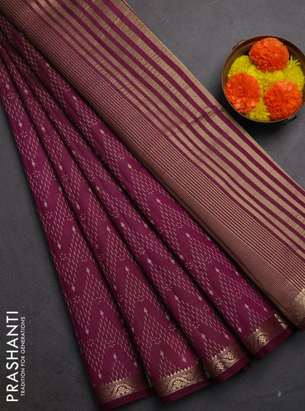 Semi raw silk saree wine shade with allover prints and zari woven border