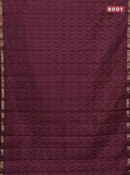Semi raw silk saree wine shade with allover prints and zari woven border