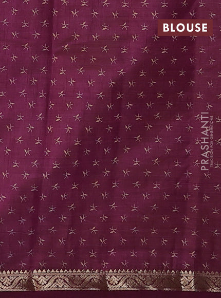 Semi raw silk saree wine shade with allover prints and zari woven border