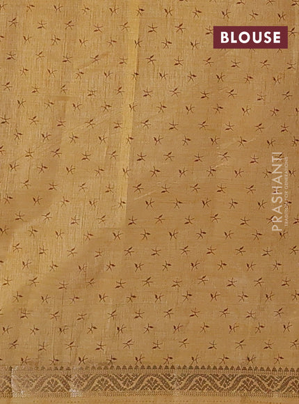 Semi raw silk saree sandal with allover prints and zari woven border