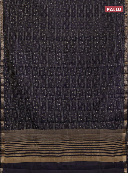 Semi raw silk saree navy blue with allover prints and zari woven border