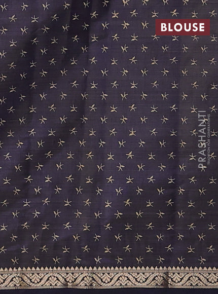 Semi raw silk saree navy blue with allover prints and zari woven border