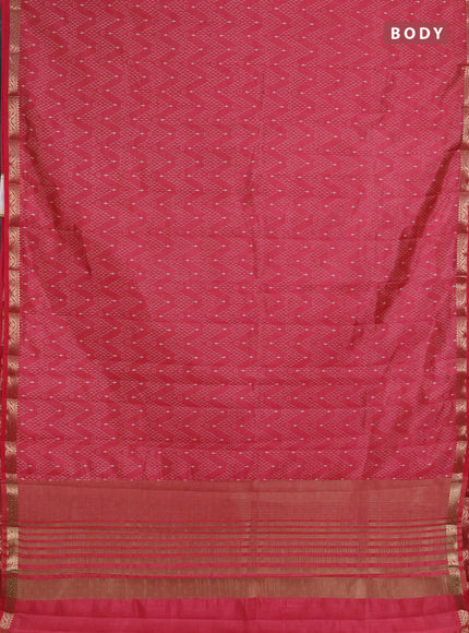 Semi raw silk saree pink shade with allover prints and zari woven border