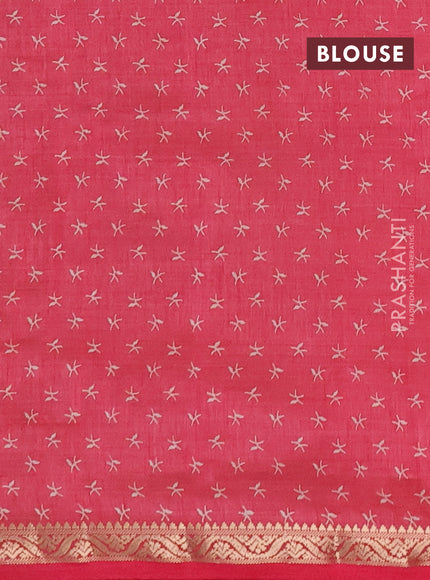 Semi raw silk saree pink shade with allover prints and zari woven border