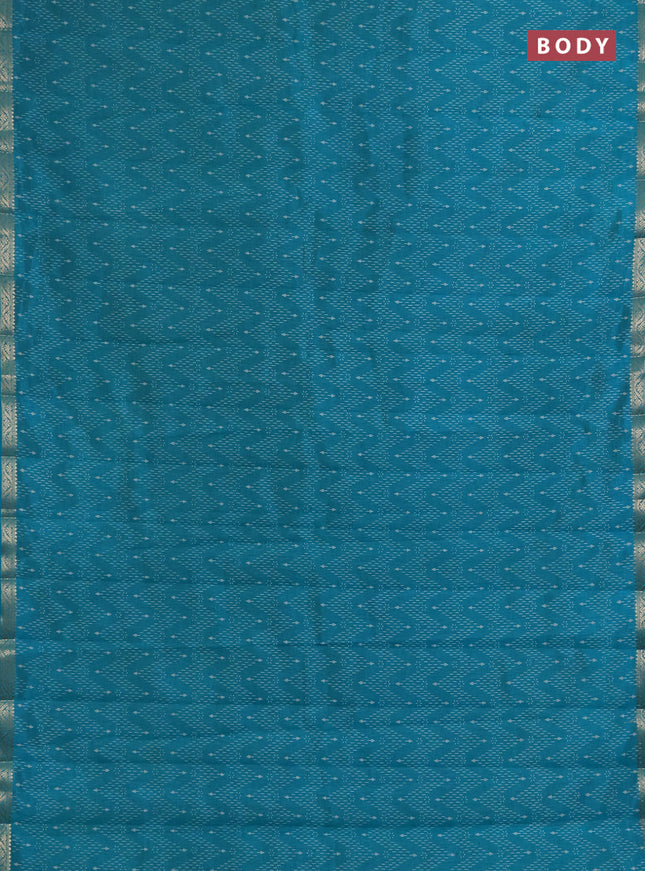 Semi raw silk saree teal green with allover prints and zari woven border