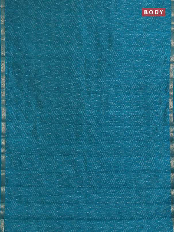Semi raw silk saree teal green with allover prints and zari woven border