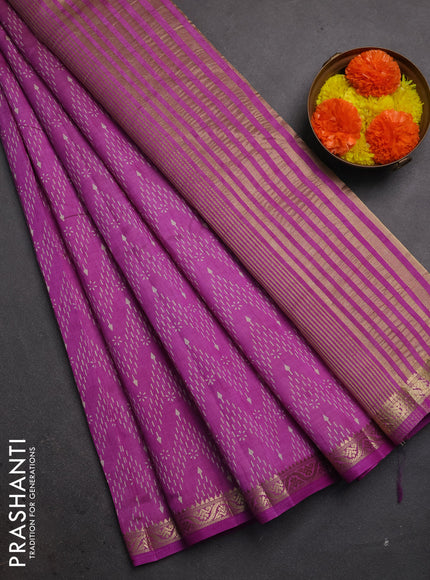 Semi raw silk saree lavender with allover prints and zari woven border