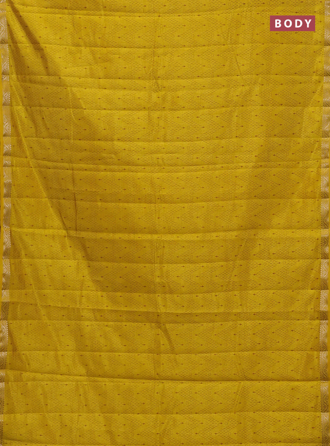 Semi raw silk saree mustard yellow with allover prints and zari woven border
