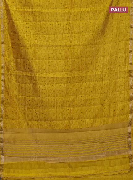 Semi raw silk saree mustard yellow with allover prints and zari woven border
