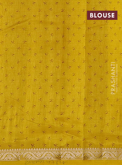 Semi raw silk saree mustard yellow with allover prints and zari woven border
