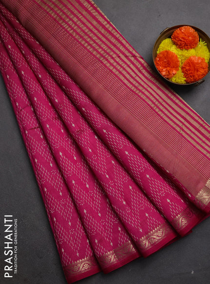 Semi raw silk saree pink with allover prints and zari woven border