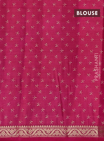 Semi raw silk saree pink with allover prints and zari woven border