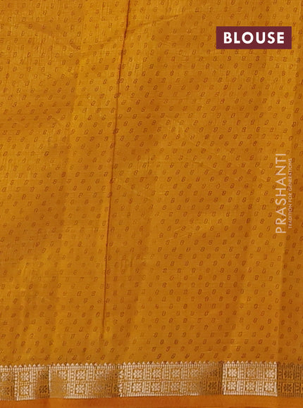 Semi raw silk saree dark mustard with allover box style butta prints and small zari woven border