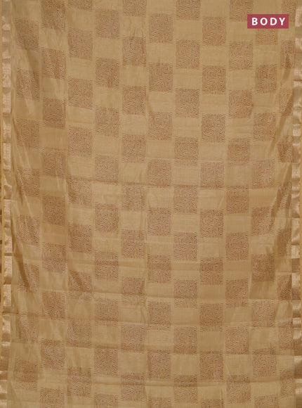 Semi raw silk saree sandal with allover box style butta prints and small zari woven border