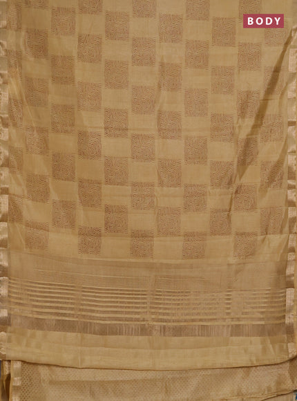 Semi raw silk saree sandal with allover box style butta prints and small zari woven border