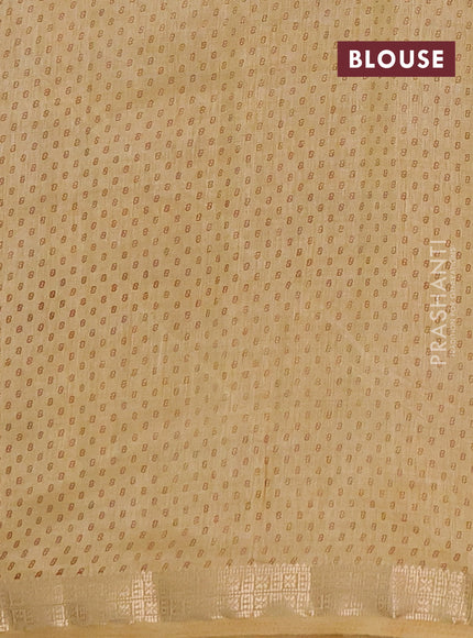 Semi raw silk saree sandal with allover box style butta prints and small zari woven border