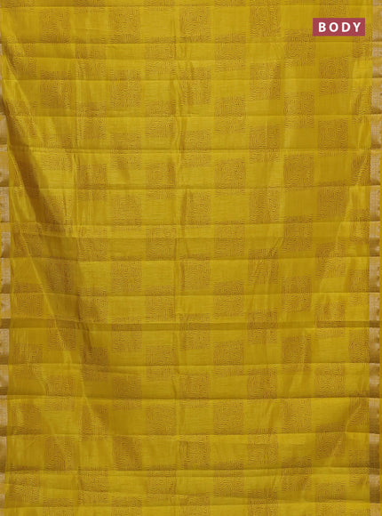 Semi raw silk saree mustard yellow shade with allover box style butta prints and small zari woven border