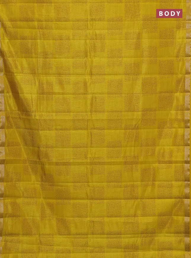 Semi raw silk saree mustard yellow shade with allover box style butta prints and small zari woven border