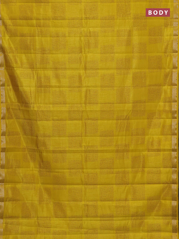 Semi raw silk saree mustard yellow shade with allover box style butta prints and small zari woven border