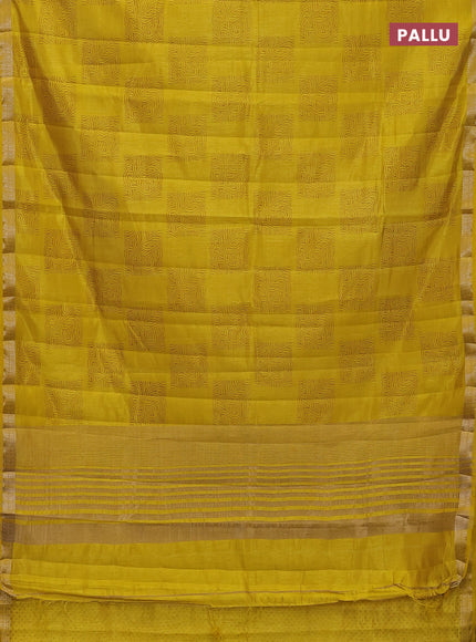 Semi raw silk saree mustard yellow shade with allover box style butta prints and small zari woven border