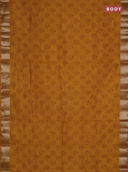 Semi raw silk saree dark mustard with allover floral butta prints and zari woven border