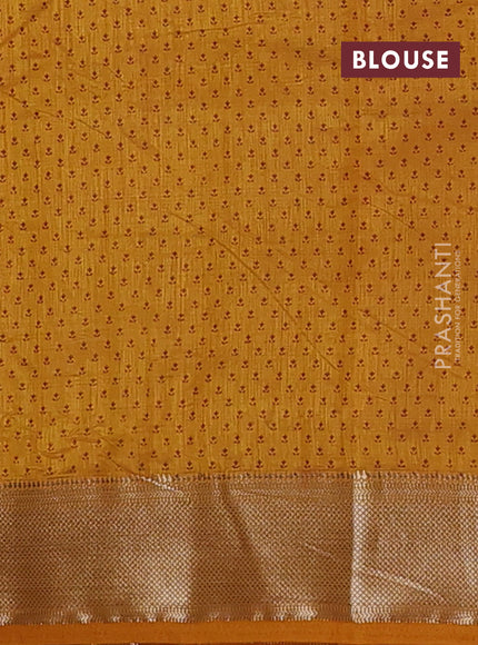 Semi raw silk saree dark mustard with allover floral butta prints and zari woven border