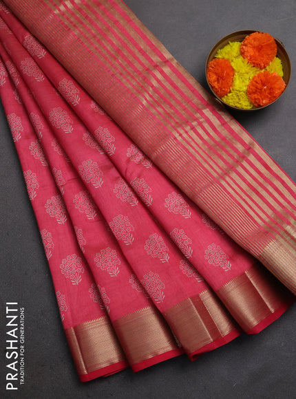 Semi raw silk saree pink shade with allover floral butta prints and zari woven border
