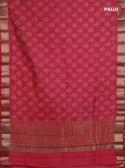 Semi raw silk saree pink shade with allover floral butta prints and zari woven border