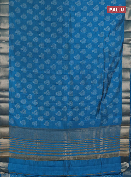 Semi raw silk saree peacock blue with allover floral butta prints and zari woven border