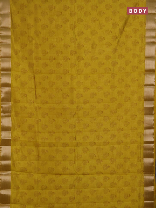 Semi raw silk saree mustard yellow with allover floral butta prints and zari woven border
