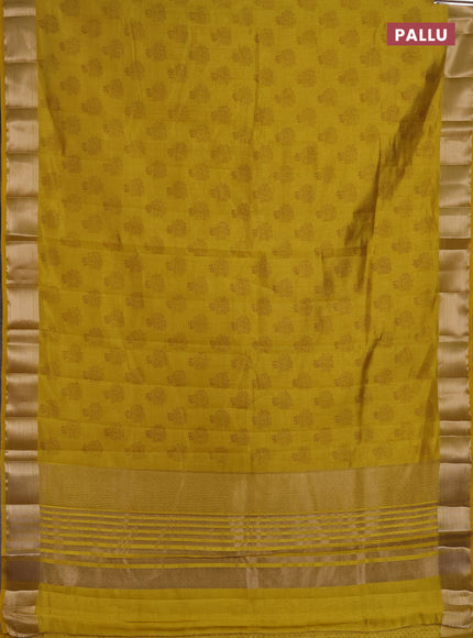 Semi raw silk saree mustard yellow with allover floral butta prints and zari woven border