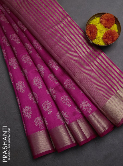 Semi raw silk saree pink with allover floral butta prints and zari woven border