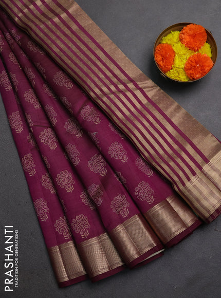 Semi raw silk saree wine shade with allover floral butta prints and zari woven border