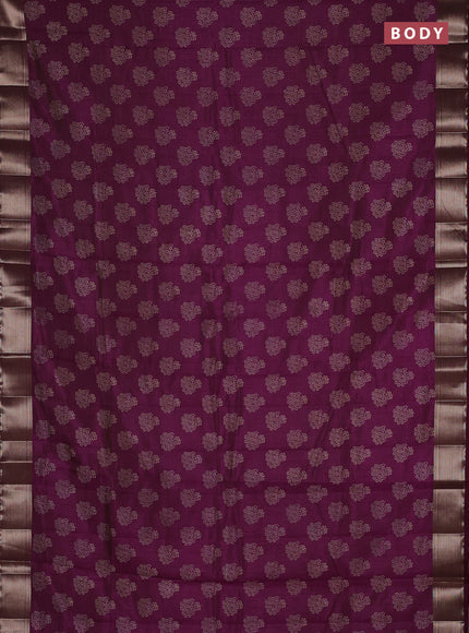 Semi raw silk saree wine shade with allover floral butta prints and zari woven border