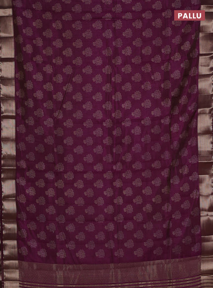 Semi raw silk saree wine shade with allover floral butta prints and zari woven border
